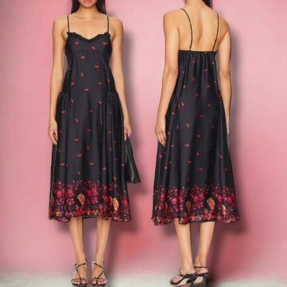 NEW Free People On My Own Printed Maxi Dress In Black Combo - Picture 1 of 8